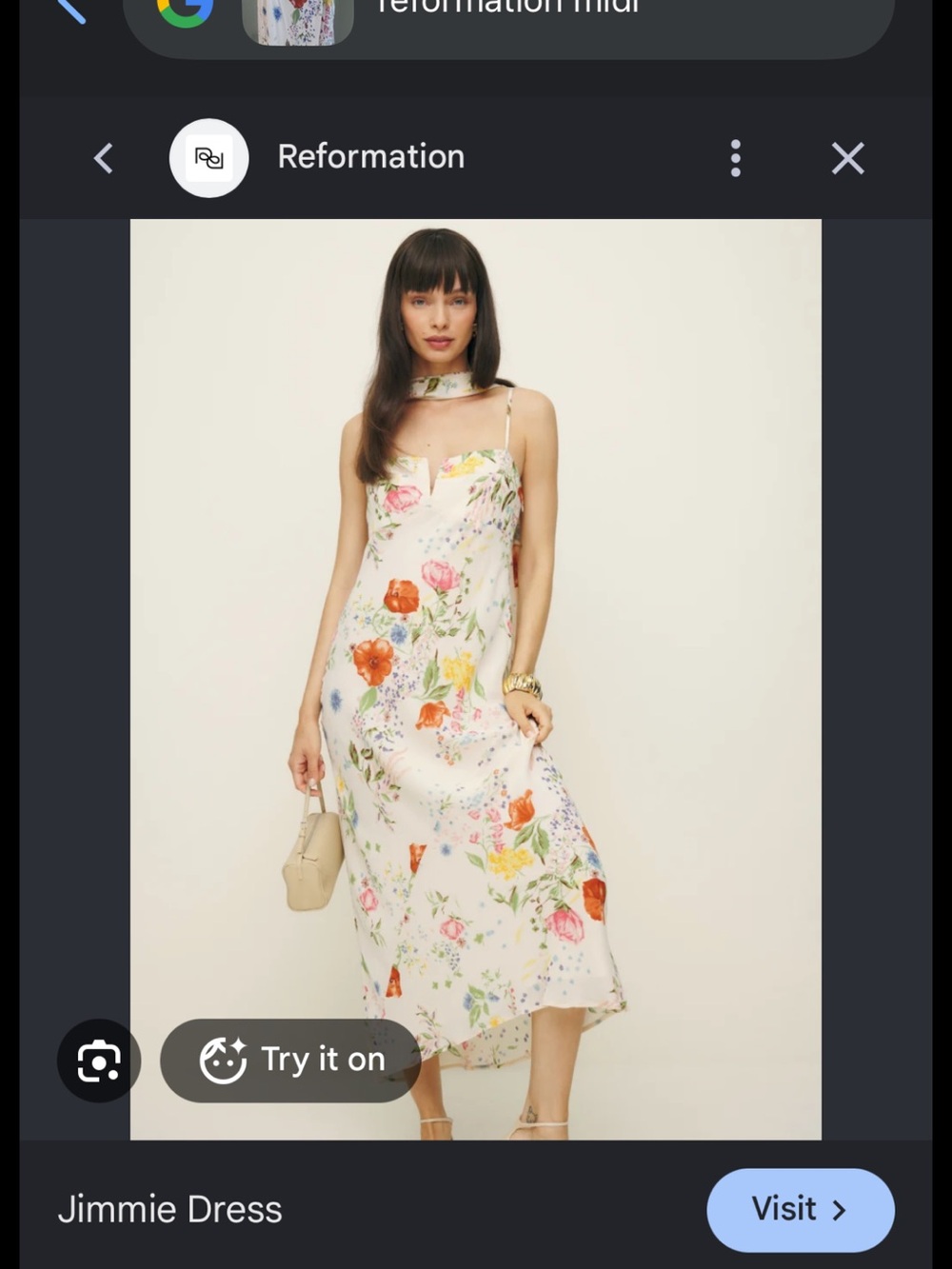 Reformation Floral Midi Slip Dress in Ivory with Multi-Color Bloom